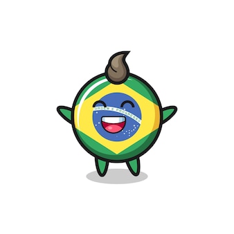 Personagem de desenho animado do bebê feliz com o emblema da bandeira do brasil Vetor Premium