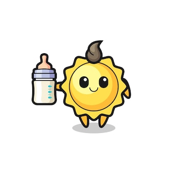 Personagem de desenho animado do sol do bebê com design de estilo bonito de garrafa de leite para elemento de logotipo de adesivo de camiseta