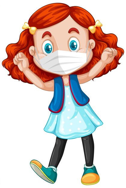 Personagem de desenho animado garota feliz usando máscara