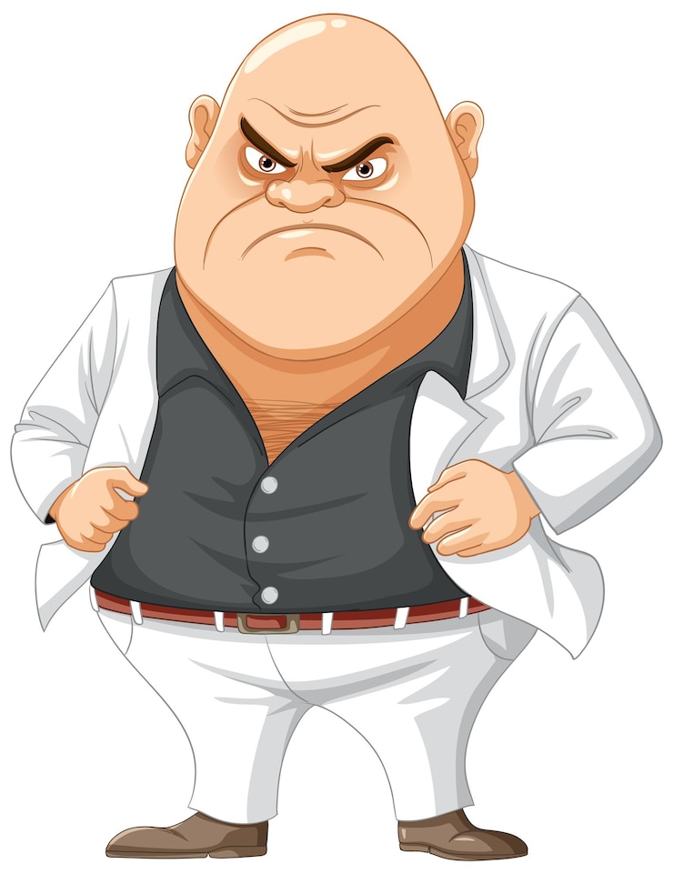 Vetor grátis personagem de desenho animado grumpy bald middleage mafia man