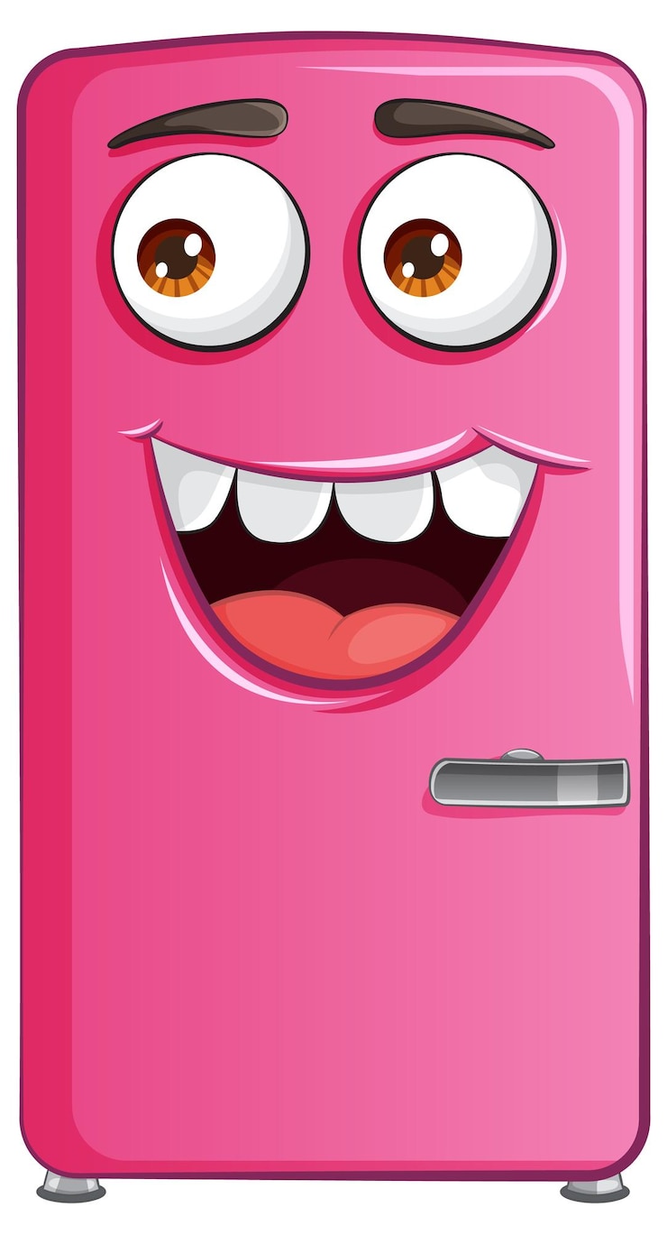 Vetor grátis personagem de desenho animado happy pink refrigerator