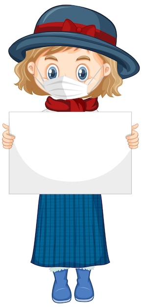 Personagem de desenho animado jovem segurando um cartaz em branco