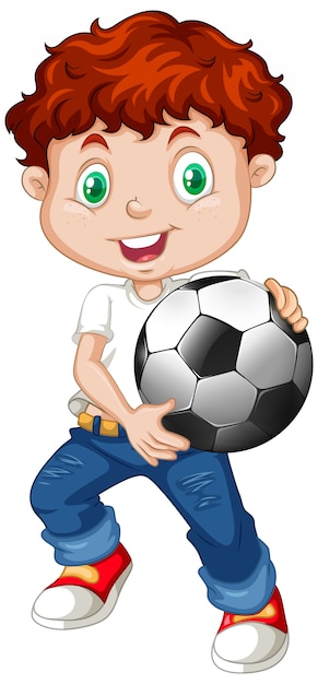 Vetor grátis personagem de desenho animado jovem segurando uma bola de futebol