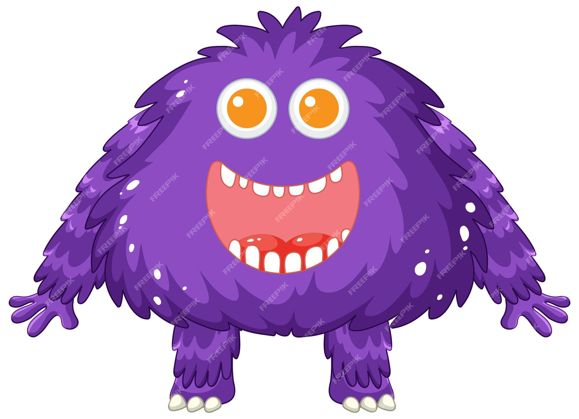 Personagem de desenho animado de monstro alienígena roxo peludo