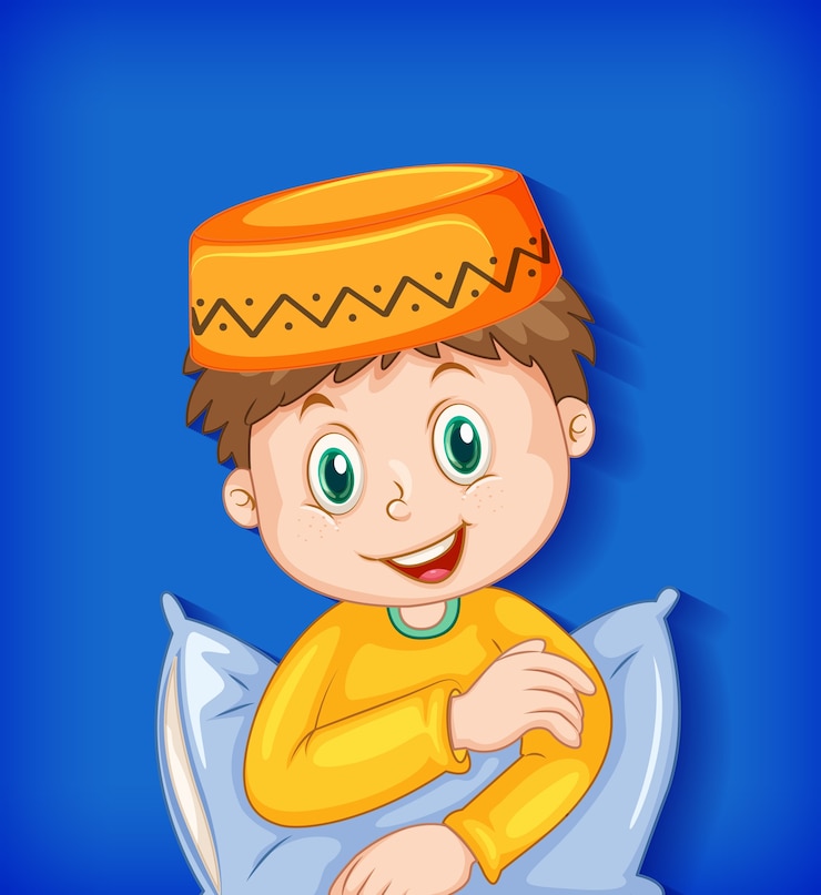 Vetor grátis personagem de desenho animado muçulmano com travesseiro
