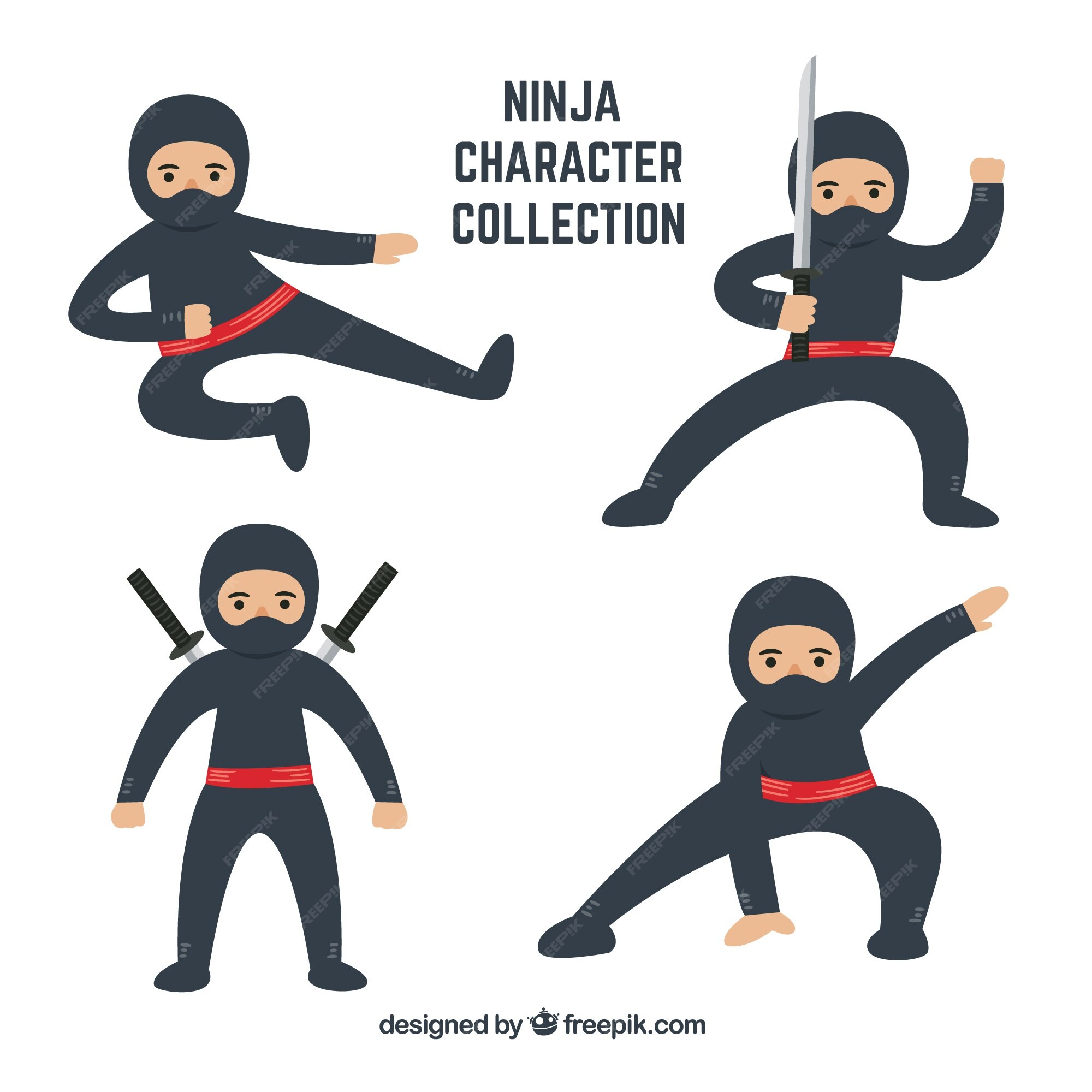 personagem de desenho animado ninja em várias poses 7619513 Vetor no  Vecteezy