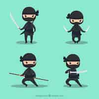 Vetor grátis personagem de desenho animado ninja em poses diferentes