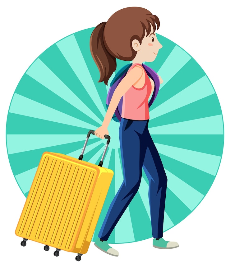 Vetor grátis personagem de desenho animado simples de garota turista