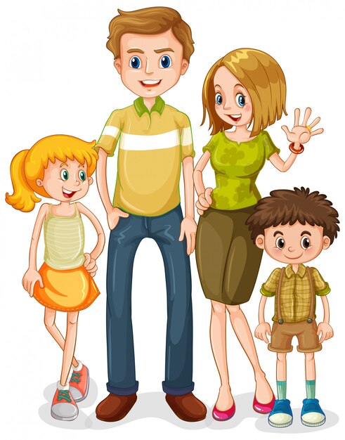 Personagem de família feliz em fundo branco