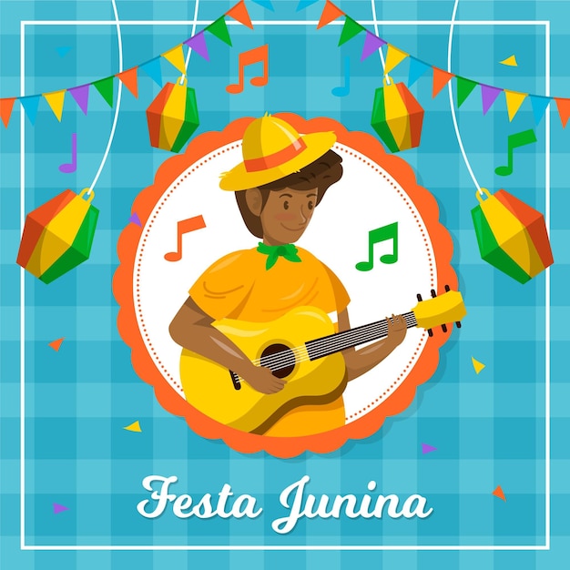 Vetor grátis personagem de festa junina design plano tocando violão