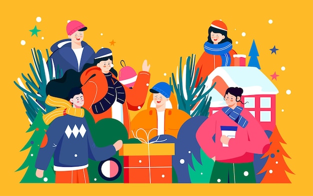 Personagem de inverno ilustração inverno neve pesada festival cena neve ao ar livre cartaz evento