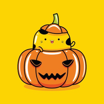 Personagem de mascote de gato fofo festa de halloween em estilo cartoon plana