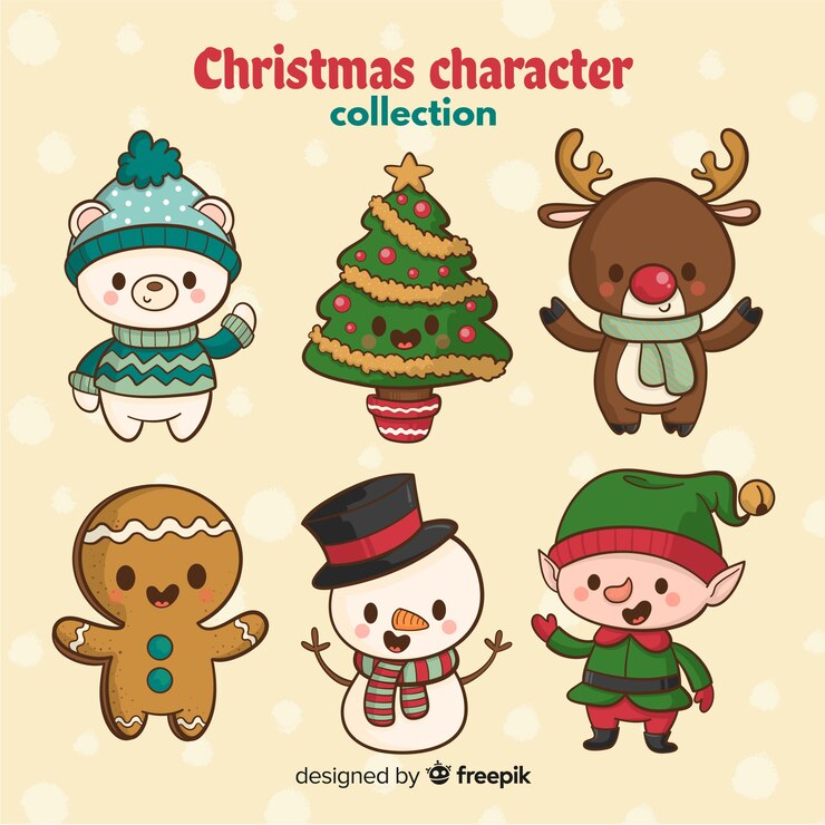 Vetor grátis personagem de natal bonito mão desenhada