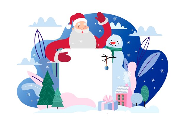 Personagem de Natal segurando bandeira em branco