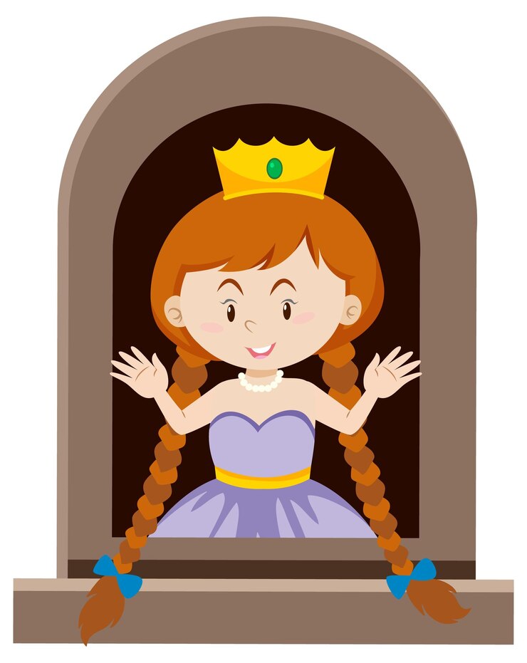 Vetor grátis personagem de princesa de fantasia pela janela no fundo branco