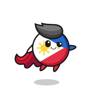 Personagem de super-herói com emblema de bandeira fofa das filipinas está voando