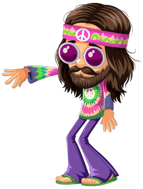 Vetor grátis personagem hippie em trajes vibrantes