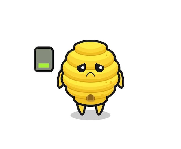 Personagem mascote da colmeia de abelhas fazendo um gesto cansado de design fofo Vetor Premium