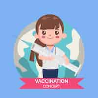 Vetor grátis personagem médico com uma vacina para proteger da vacina contra a gripe covid-19.