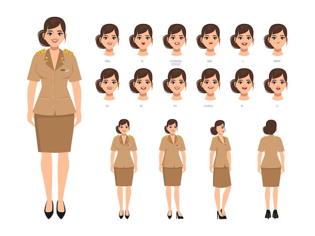 Personagem para animação com conjunto de rostos e poses