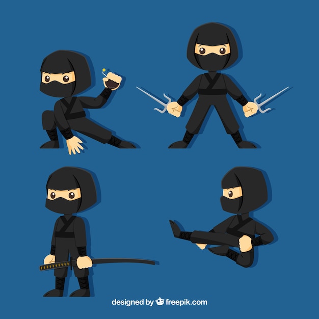 personagem de desenho animado ninja em várias poses conjunto 7619514 Vetor  no Vecteezy