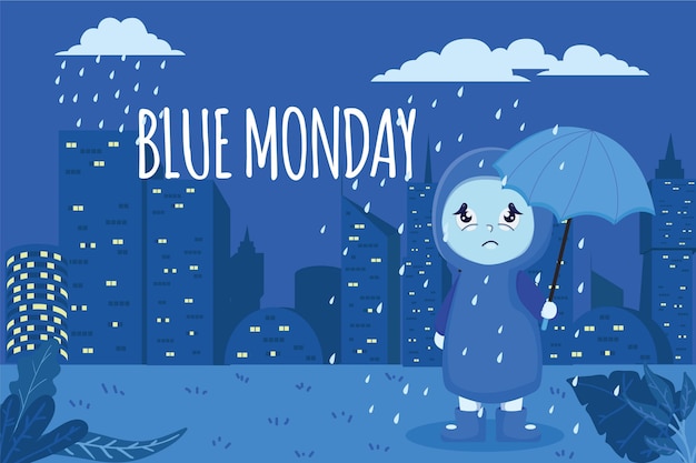 Personagem triste na segunda-feira azul