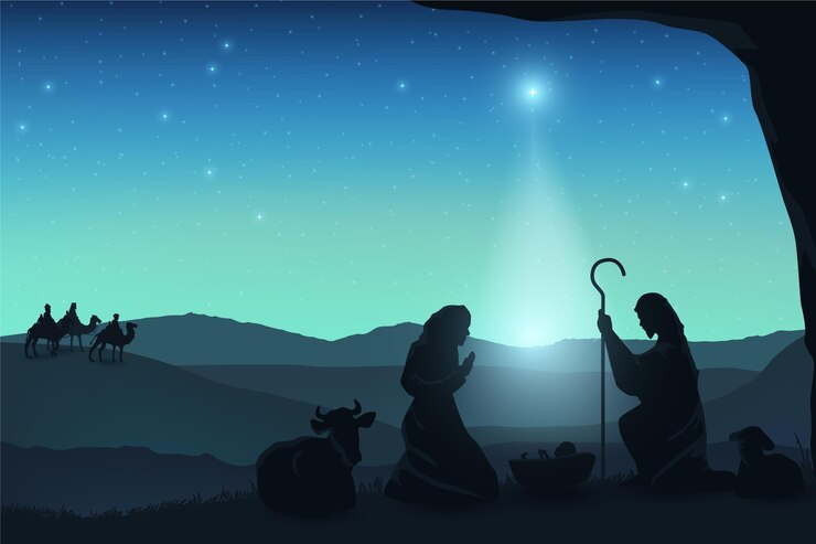 Vetor grátis personagens da epifania à luz da lua
