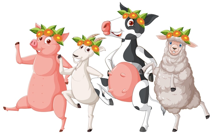 Vetor grátis personagens de desenho animado de animais de fazenda felizes