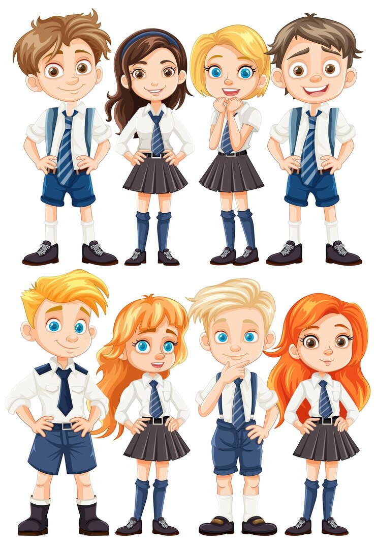 Vetor grátis personagens de desenhos animados alegres de estudantes meninos e meninas