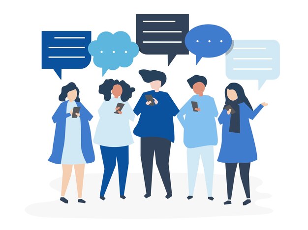 Personagens de pessoas conversando através de smartphones