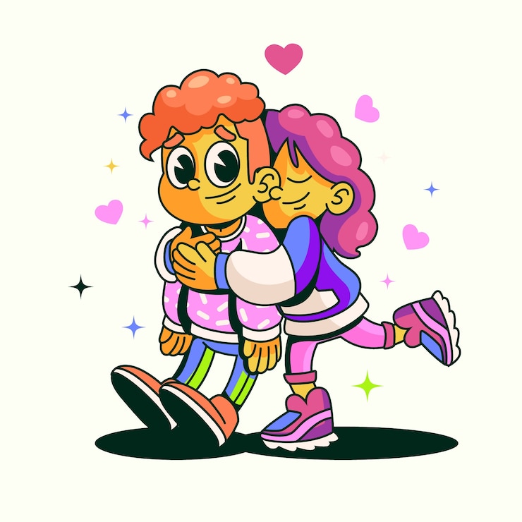 Vetor grátis personagens desenhados à mão em ilustração de desenho animado de amor