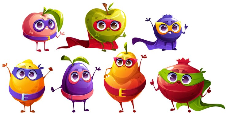 Vetor grátis personagens engraçados de super-heróis de frutas e bagas