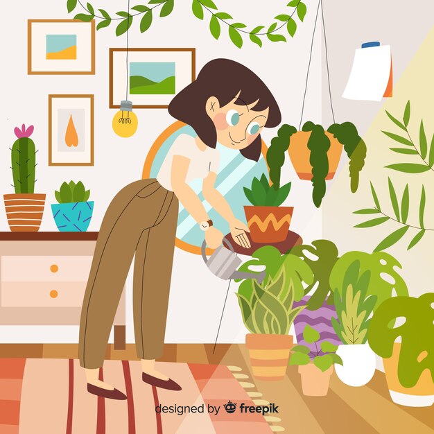 Pessoa, cuidando, plantas