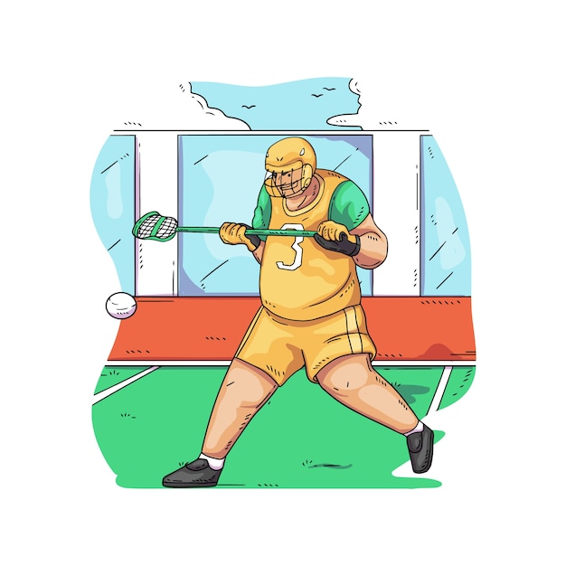 Vetor grátis pessoa desenhada à mão jogando lacrosse