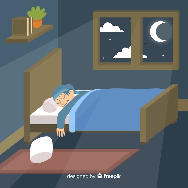 Vetor grátis pessoa, dormir, cama, fundo