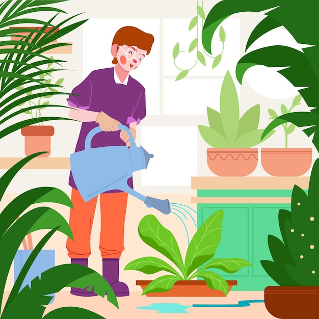 Vetor grátis pessoa plana cuidando das plantas
