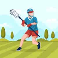 Vetor grátis pessoa plana jogando ilustração de lacrosse