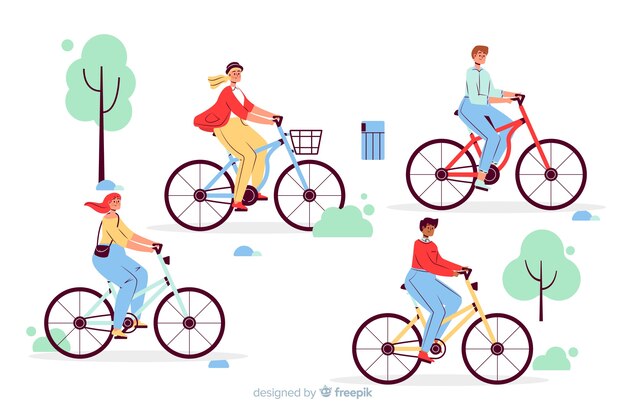 Pessoas a andar de bicicleta no parque