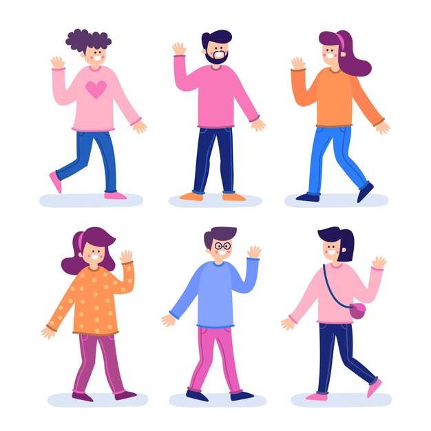 Pessoas acenando ilustração de mão
