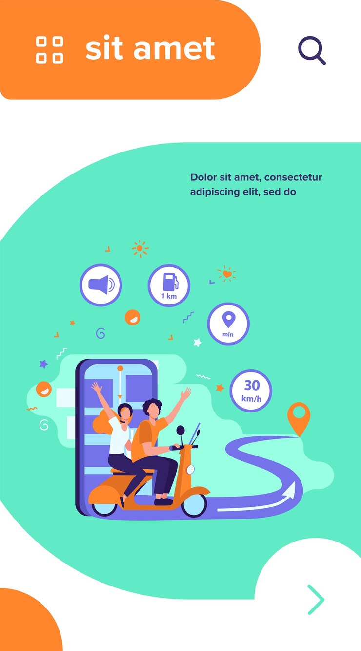 Vetor grátis pessoas andando de scooter, usando aplicativo de navegação e mapa da cidade no celular para rastreamento