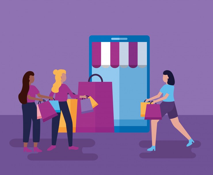 Vetor grátis pessoas às compras com sacolas