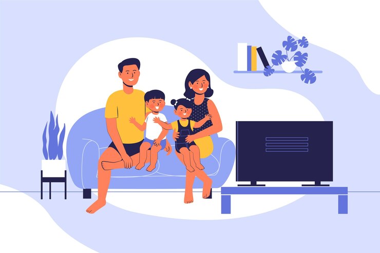 Vetor grátis pessoas assistindo a um filme em casa