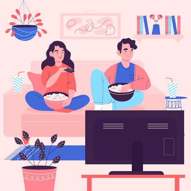 Pessoas assistindo a um filme em casa