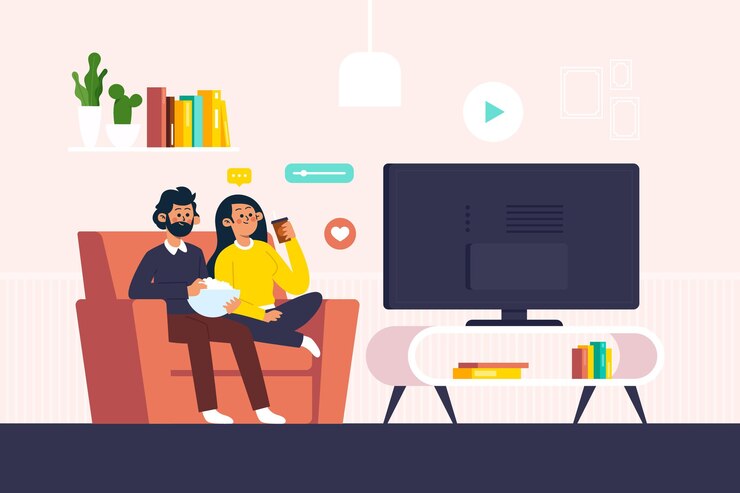 Vetor grátis pessoas assistindo a um filme em casa