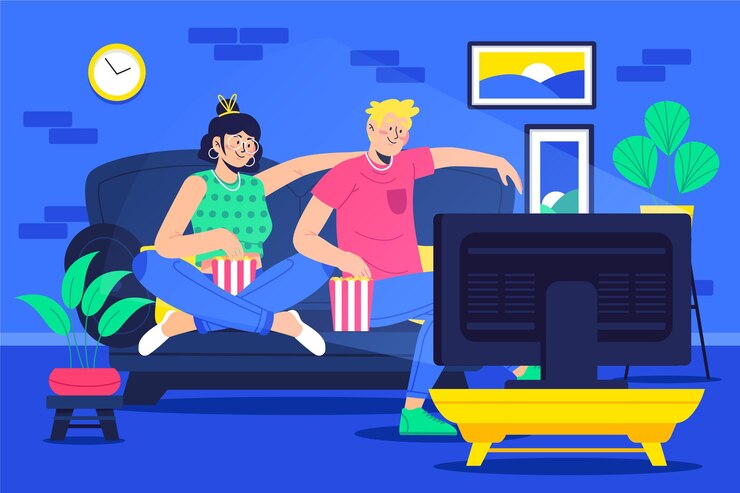 Vetor grátis pessoas assistindo juntos um filme