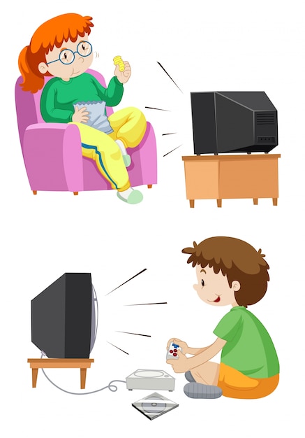 Pessoas assistindo tv e ilustração de jogos de jogos