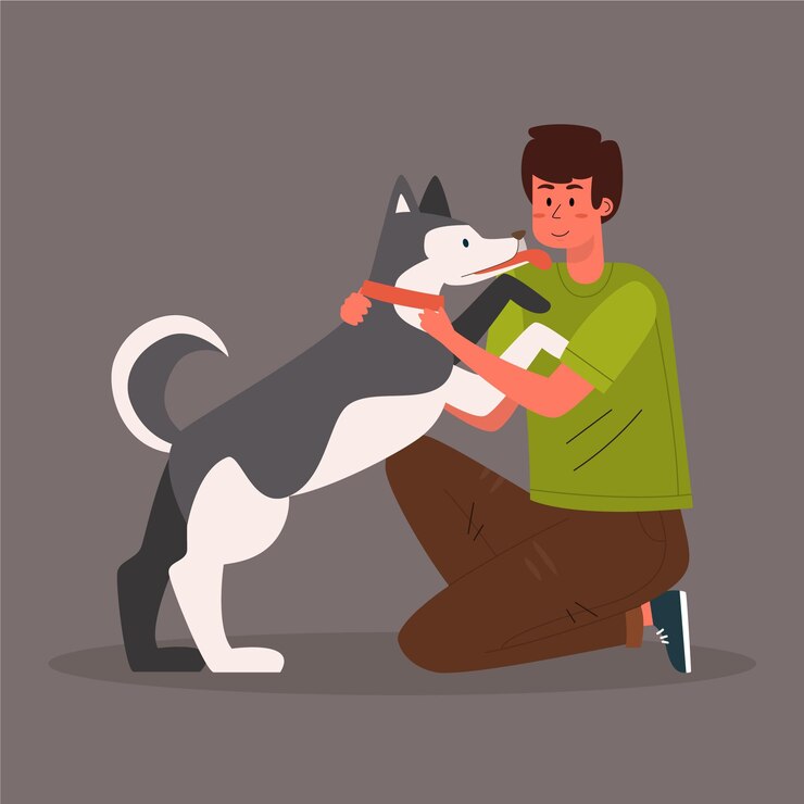 Vetor grátis pessoas brincando com seus animais de estimação