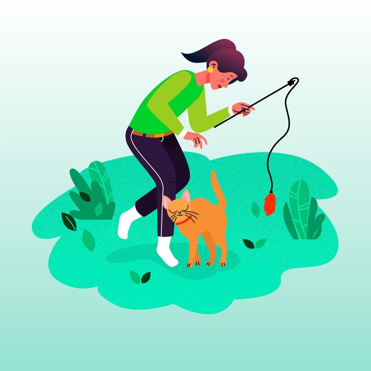 Vetor grátis pessoas brincando com seus animais de estimação