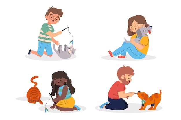 Pessoas brincando com seus animais de estimação