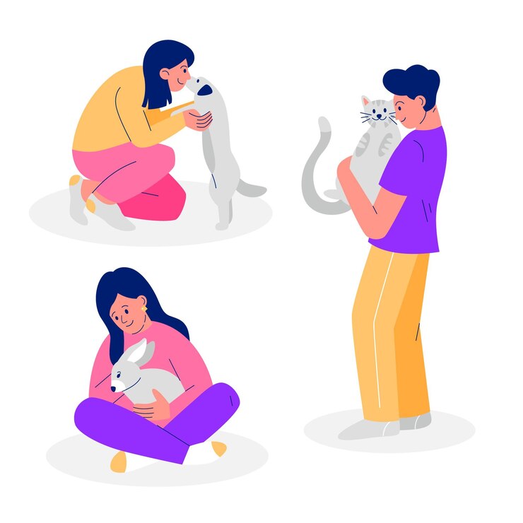 Vetor grátis pessoas brincando com sua coleção de animais de estimação